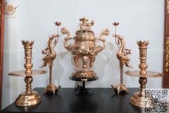Bộ Ngũ Sự Bằng Đồng Đỏ Song Long Chầu Nguyệt Cao 60 Cm