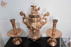 Bộ Tam Sự Nến Bằng Đồng Đỏ Song Long Chầu Nguyệt Cao 60 Cm
