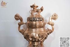 Tam Sự Nến Bằng Đồng Đỏ Song Long Chầu Nguyệt Cao 60 Cm + Đèn cao 43cm