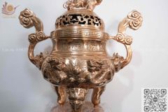 Bộ Tam Sự Hạc Bằng Đồng Đỏ Song Long Chầu Nguyệt Cao 60 Cm