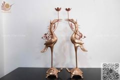 Bộ Tam Sự Hạc Bằng Đồng Đỏ Song Long Chầu Nguyệt Cao 60 Cm + Đèn Cao 43cm