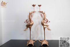 Bộ Ngũ Sự Bằng Đồng Đỏ Song Long Chầu Nguyệt Cao 60 Cm + Đôi Đèn Cao 43cm