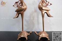 Bộ Tam Sự Hạc Bằng Đồng Đỏ Song Long Chầu Nguyệt Cao 60 Cm + Đèn Cao 43cm