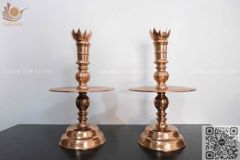 Tam Sự Nến Bằng Đồng Đỏ Song Long Chầu Nguyệt Cao 60 Cm + Đèn cao 43cm