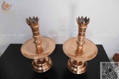 Tam Sự Nến Bằng Đồng Đỏ Song Long Chầu Nguyệt Cao 60 Cm + Đèn cao 43cm