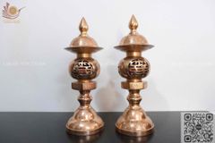 Bộ Tam Sự Hạc Bằng Đồng Đỏ Song Long Chầu Nguyệt Cao 60 Cm + Đèn Cao 43cm