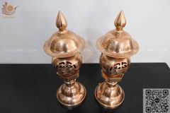 Tam Sự Nến Bằng Đồng Đỏ Song Long Chầu Nguyệt Cao 60 Cm + Đèn cao 43cm