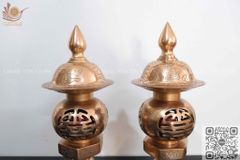 Tam Sự Nến Bằng Đồng Đỏ Song Long Chầu Nguyệt Cao 60 Cm + Đèn cao 43cm