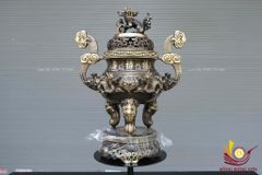 Bộ Ngũ Sự Bằng Đồng Vàng Song Long Chầu Nguyệt Cao 65 Cm- màu 2CN