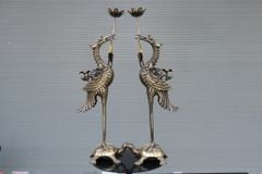 Bộ Ngũ Sự Bằng Đồng Vàng Song Long Chầu Nguyệt Màu Hai Công Nghệ Cao 60 Cm+Đôi Lọ Hoa + Đôi Đèn 43+ Ngai Chén+ Mâm Bồng 30+ Ba Đài
