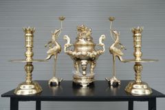 Bộ Đỉnh Đồng Ngũ Sự Đồng Cát Tút Hoa Sòi Cao 50 Cm