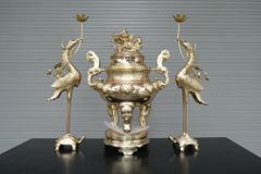 Bộ Đỉnh Đồng Ngũ Sự Đồng Cát Tút Hoa Sòi Cao 50 Cm