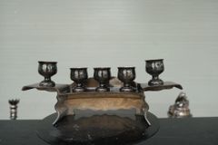 Bộ Đỉnh Đồng Ngũ Sự Đồng Đỏ Khảm Ngũ Sắc Song Long Chầu Nguyệt Cao 60 Cm + Bát hương 18 + Ngai 5 chénHương