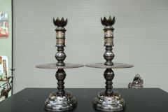 Bộ Đỉnh Đồng Ngũ Sự Đồng Đỏ Khảm Ngũ Sắc Song Long Chầu Nguyệt Cao 60 Cm + Bát hương 18 + Ngai 5 chénHương