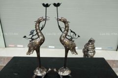 Bộ Ngũ Sự Bằng Đồng Đỏ Khảm Ngũ Sắc Song Long Chầu Nguyệt Cao 60 Cm