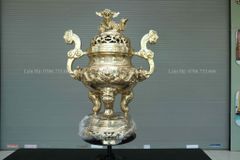 Bộ Đỉnh Đồng Ngũ Sự Đồng Cát Tút Song Long Chầu Nguyệt Cao 70 Catut + Mâm Bồng 35 Catut