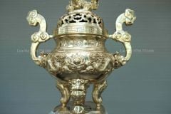 Bộ Đỉnh Đồng Ngũ Sự Đồng Cát Tút Song Long Chầu Nguyệt Cao 70 Catut + Mâm Bồng 35 Catut