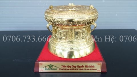 Trống Đồng Đông Sơn Dát Vàng Đường Kính 25Cm Chất Liệu Đồng Vàng