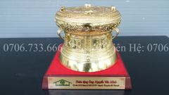 Trống Đồng Đông Sơn Dát Vàng Đường Kính 25Cm Chất Liệu Đồng Vàng