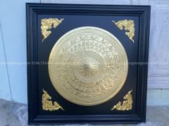 Tranh Trống Đồng Khung Gỗ Hương Dát Vàng Kích Thước 90*90 Cm Khung Vuông