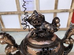 Bộ Ngũ Sự Bằng Đồng Đỏ Phớt Nỉ Song Long Chầu Nguyệt Cao 50 Cm