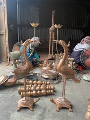 Bộ Tam Sự Hạc Bằng Đồng Đỏ Song Long Chầu Nguyệt Cao 50 Cm
