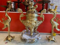 Bộ Tam Sự Hạc Bằng Đồng Cát Tút Song Long Chầu Nguyệt Cao 50 Cm