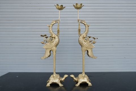 Đôi Hạc Đồng Cao 62Cm Chất Liệu Đồng Vàng