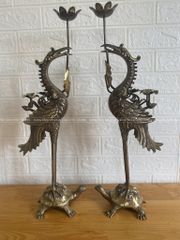 Bộ Tam Sự Hạc Bằng Đồng Vàng Song Long Chầu Nguyệt Màu Hai Công Nghệ Cao 50 Cm