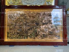 Tranh Cội Nguồn Quê Hương Đồng Đỏ Cạo Xước Giả Cổ Khung Đục Hoa Tây Kích Thước 255*155 Cm