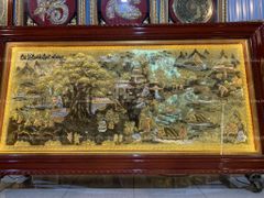 Tranh Đồng Quê Cội Nguồn Quê Hương Nền Vàng Cạo Xước Kích Thước 230*120Cm
