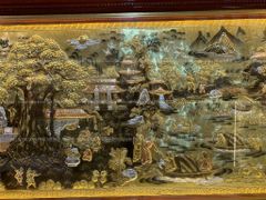 Tranh Đồng Quê Cội Nguồn Quê Hương Nền Vàng Cạo Xước Kích Thước 230*120Cm