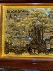 Tranh Đồng Quê Cội Nguồn Quê Hương Nền Vàng Cạo Xước Kích Thước 230*120Cm