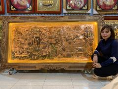 Tranh Đồng Quê Cội Nguồn Quê Hương Đồng Đỏ Cạo Xước Giả Cổ Khung Đục Hoa Tây Kích Thước 230*120 Cm