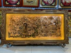 Tranh Đồng Quê Cội Nguồn Quê Hương Đồng Đỏ Cạo Xước Giả Cổ Khung Đục Hoa Tây Kích Thước 230*120 Cm