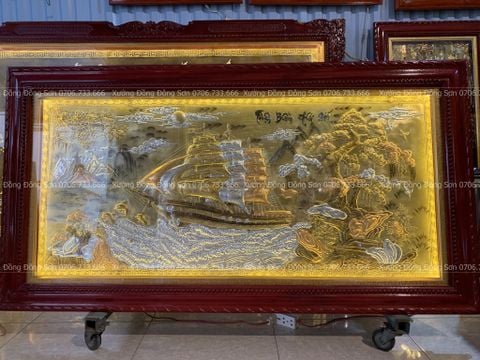 Tranh Đồng Thuận Buồm Xuôi Gió 230*120 Cm Đồng Vàng Xước Dát Vàng Khung Trơn