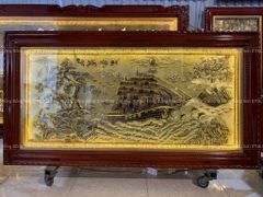 Tranh Đồng Thuận Buồm Xuôi Gió 197*107 Cm Nền Giả Cổ Khung Trơn