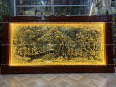 Tranh Đồng Vinh Quy Bái Tổ Kích Thước 230*120 Cm Nền Vàng Cạo Xước