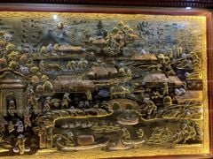 Tranh Đồng Quê Cội Nguồn Quê Hương Nền Vàng Cạo Xước- khung Hoa Tây- KT 230-120