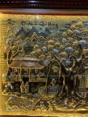 Tranh Đồng Quê Cội Nguồn Quê Hương Nền Vàng Cạo Xước- khung Hoa Tây- KT 230-120
