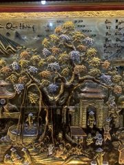 Tranh Đồng Quê Cội Nguồn Quê Hương Nền Vàng Cạo Xước- khung Hoa Tây- KT 230-120