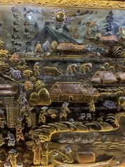 Tranh Đồng Quê Cội Nguồn Quê Hương Nền Vàng Cạo Xước- khung Hoa Tây- KT 230-120