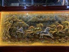 Tranh Đồng Mã Đáo Thành Công 197*107 Cm Nền Vàng Cạo Xước Khung Hoa Tây