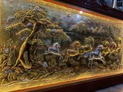 Tranh Đồng Mã Đáo Thành Công 197*107 Cm Nền Vàng Cạo Xước Khung Hoa Tây