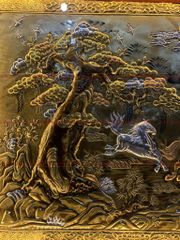 Tranh Đồng Mã Đáo Thành Công 197*107 Cm Nền Vàng Cạo Xước Khung Hoa Tây