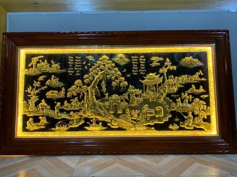 Tranh Đồng Quê Nền Đen Dát Vàng Kích Thước 197*107 Cm