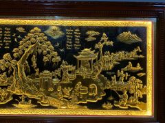 Tranh Đồng Quê Nền Đen Dát Vàng Kích Thước 197*107 Cm
