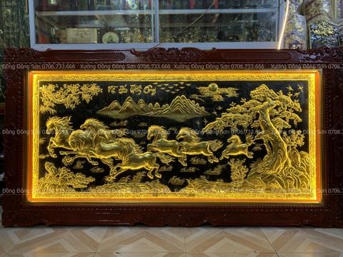 Tranh Đồng Mã Đáo Thành Công 230*120Cm Nền Đen Cạo Xước Khung Hoa Tây