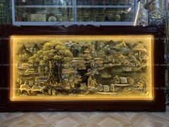 Tranh Cội Nguồn Quê Hương Nền Vàng Cạo Xước Kích Thước 230*120Cm Khung Hoa Tây