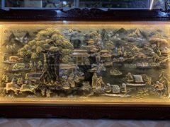 Tranh Cội Nguồn Quê Hương Nền Vàng Cạo Xước Kích Thước 230*120Cm Khung Hoa Tây
